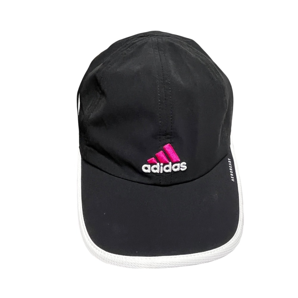 Adidas Hat Cap Womens‎ Adjustable Black Strapback Aeroready White Trim Running